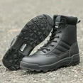 thumbnail image 3 of Botas de desierto para hombre, botas altas negras a la moda de Color sólido para hombre, Botas de senderismo informales para exteriores, botas impermeables con cordones, zapatos de trabajo, 3 of 4