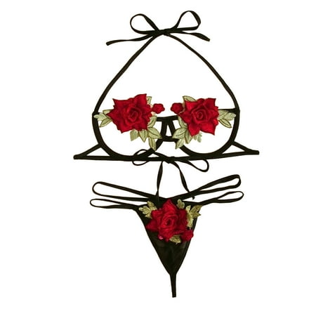 

DENGDENG Women s Sexy Halter Bra and Panty Set Sexy Hollow Out Babydoll Strappy Floral 2 Piece Lingerie Set