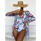 thumbnail image 1 of Traje de baño bikini plisado de tres piezas con estampado de Europa y Estados Unidos, 1 of 6