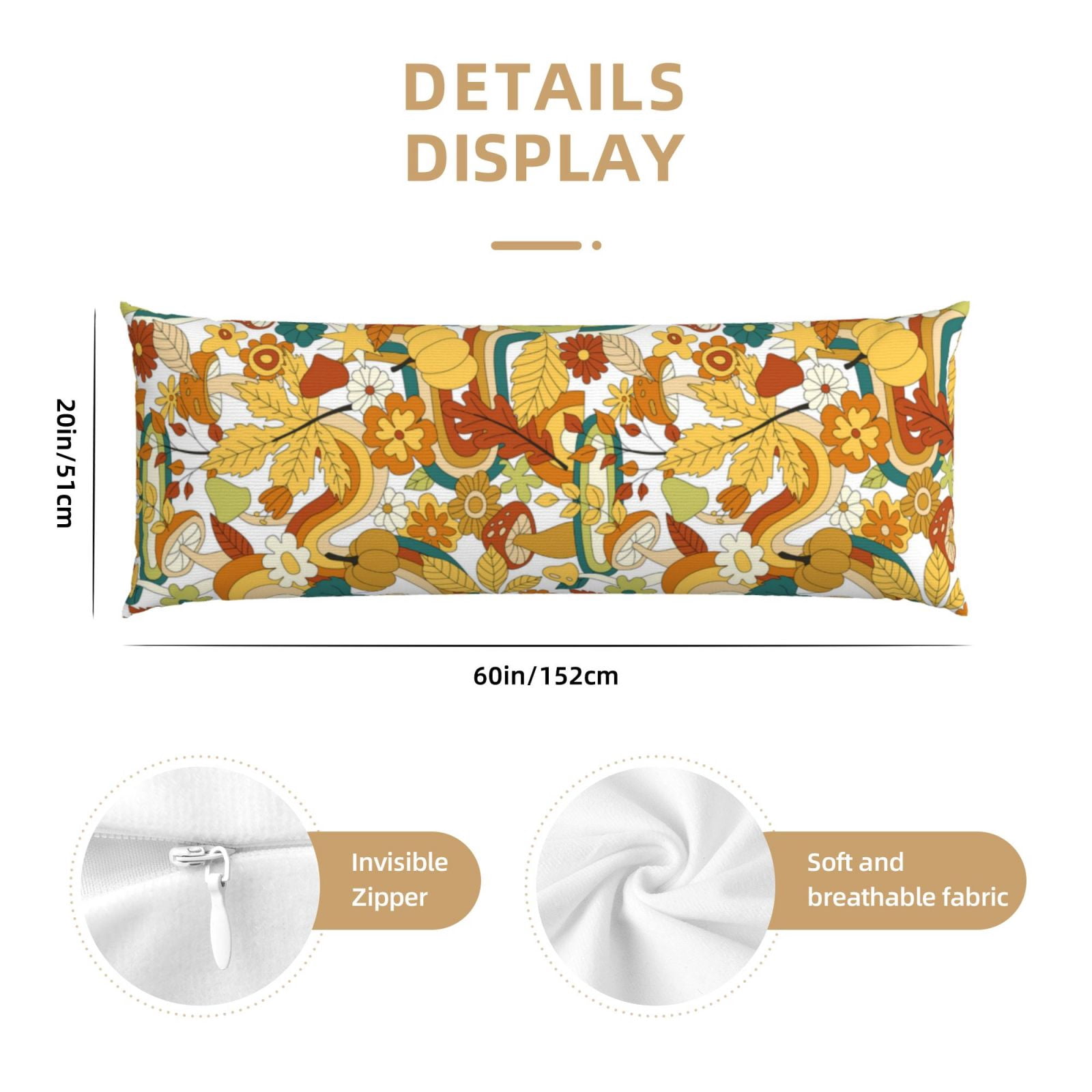 Naloa 70s Groovy Hippie Super Soft 20x60 Body Pillow Case,Long Side Hidden Zipper（PILLOWS ARE NOT INCLUDED）