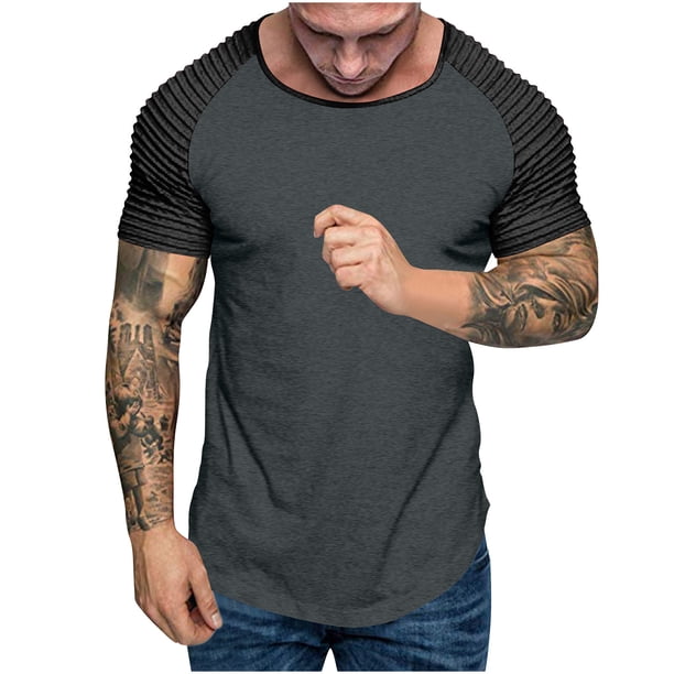 Hombres Empalmó Casual Top, Color Sólido Deportes Cuello Redondo Blusa para la Playa Y la Fiesta Desgaste, Suave Poliéster Moda Tee, Camisa de Cuello de Soporte
