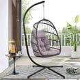 Hanging Wicker Egg Chair with Stand and Gray Cushion, Heavy Duty