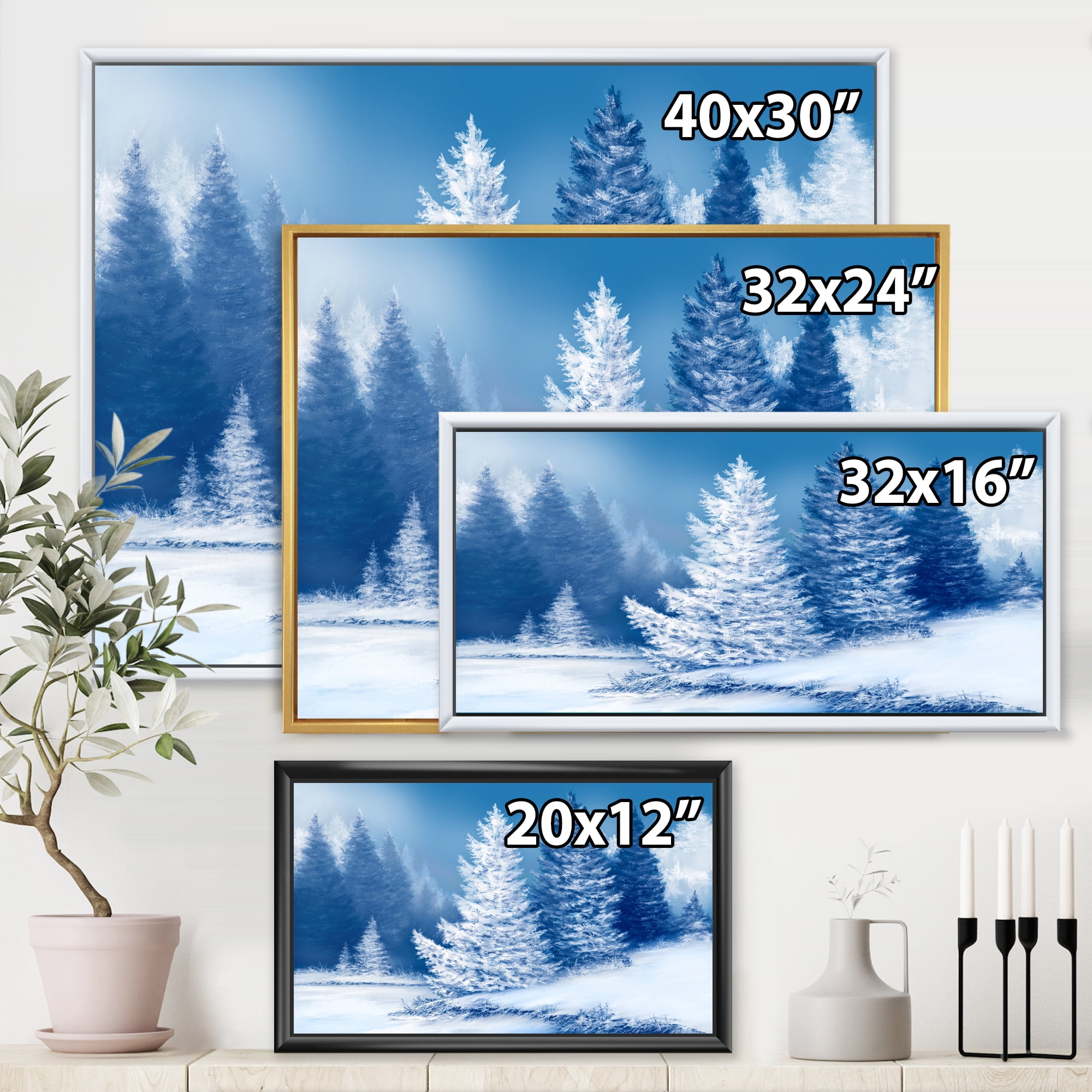 Designart 'Snow Covered Trees With Dreamlike Spruce Forest' Lake House Framed Canvas Wall Art Print