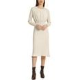 thumbnail image 1 of Vestido midi de punto acanalado para mujer Inspire Chic, con cuello redondo, mangas de linterna plisadas, corte A, color beige, 1 of 6