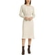 thumbnail image 1 of Vestido midi de punto acanalado para mujer Inspire Chic, con cuello redondo, mangas de linterna plisadas, corte A, color beige, 1 of 6