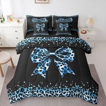 Castle Fairy Cheetah Print Bowtie Bedding Comforter Set,Black Blue Queen Bedding Sets