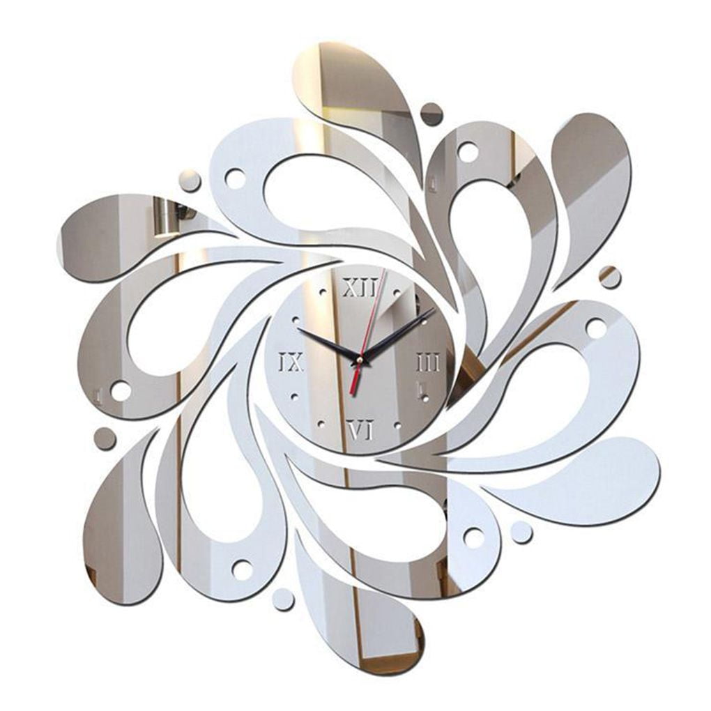 Mirror Wall Clock Sticker Set 3D Home Decor PS Poster Decals Flower Paster Decor Kitchen Living Drawing Room