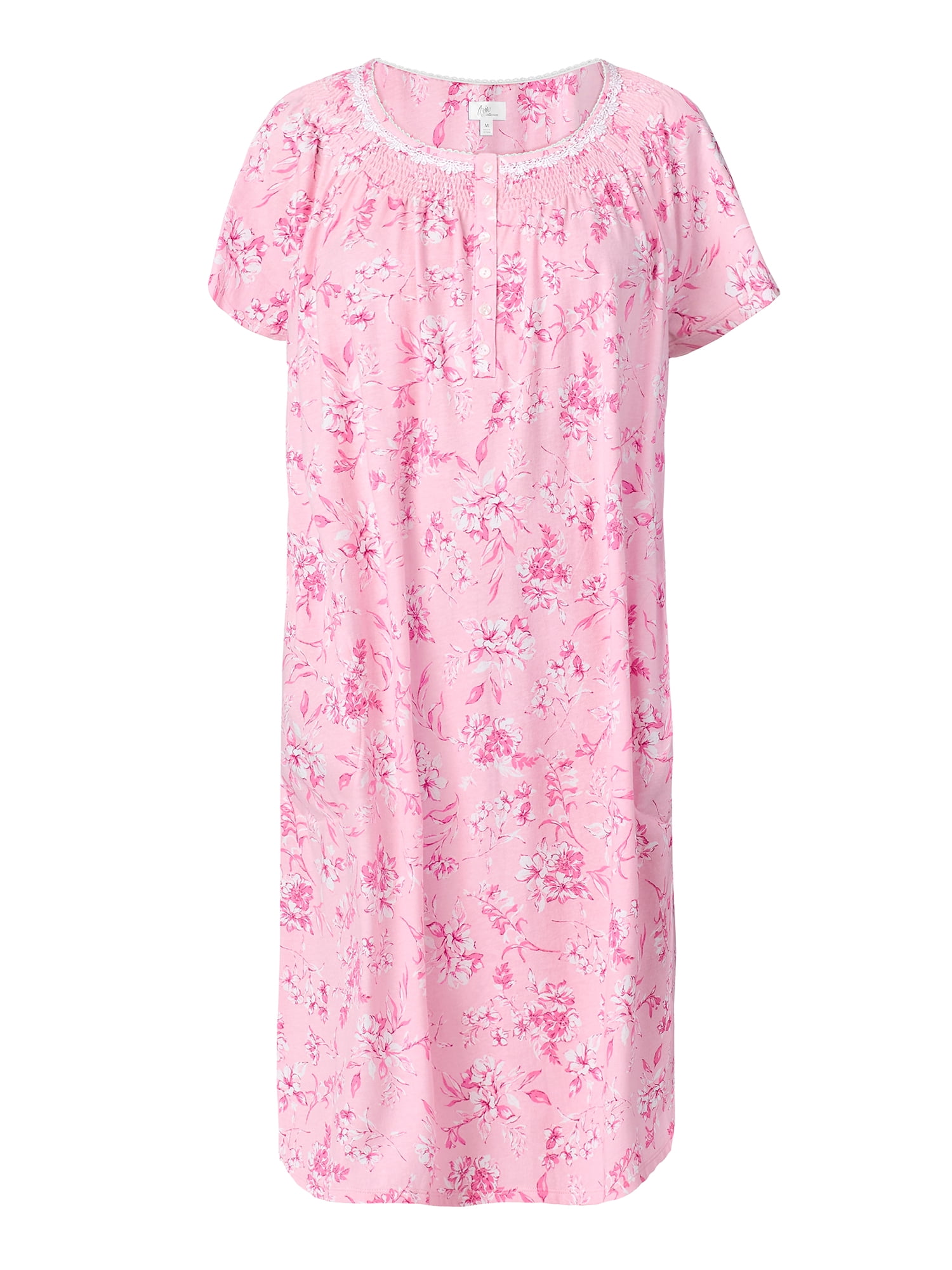 Aria Women's 100% Cotton Raglan Sleeve Smocked Neck 40" Sleepwear Gown, Sizes XS-5X