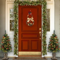 Helenmas 16"x8" Christmas Wreath Decoration LED Lights Christmas Wreath Rattan Circle Collapsible Wreaths for Front Door with Lights, Artificial Christmas Reef with Bow Pinecone Ornaments for Window