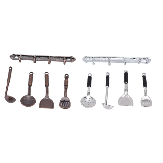 Cuchara de pala de cocina para casa de muñecas, 2 juegos de accesorios de cocina en miniatura 1:12, accesorios de cocina para casa de muñecas, multifuncionales
