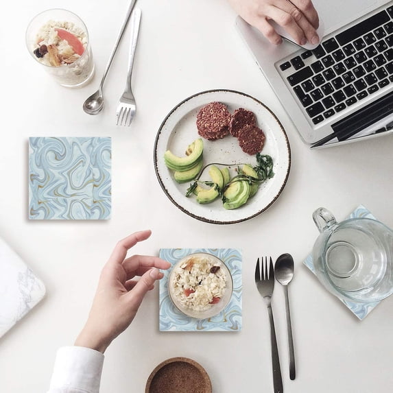 FMSHPON Marble Set of 8 Coaster for Drinks, Absorbent Ceramic Stone Coasters Cup Mat with Cork Base for Home Kitchen Room Coffee Table Bar Decor