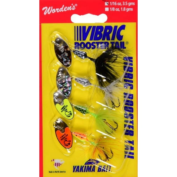 Yakima Bait Worden's Vibric Rooster Tail Fishing Lure, Assorted Colors, 1/16 oz., 4 Count, 4452 Y869