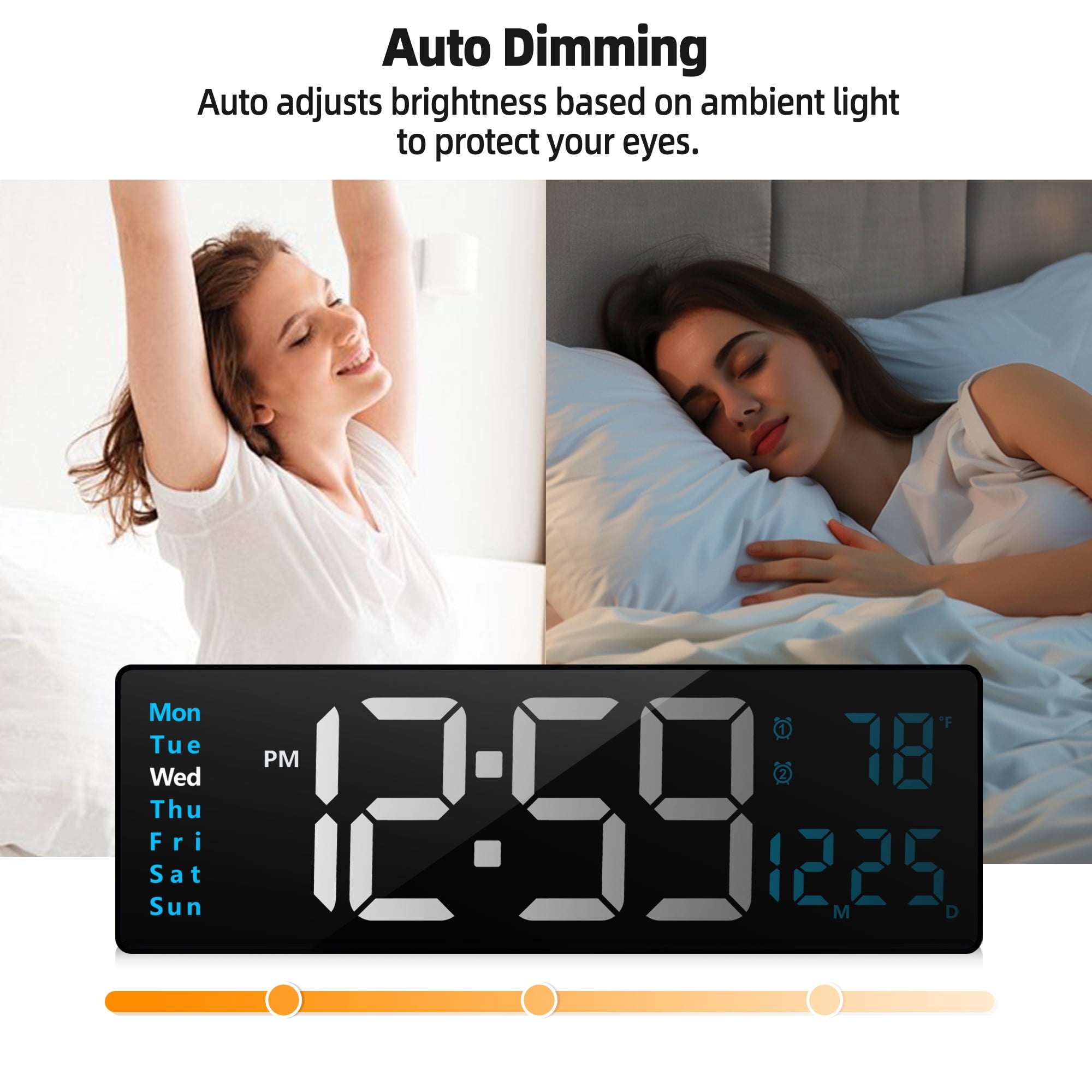 16-inch Large Display Wall Clock with Remote Control, 2 Alarms, Automatic DST, Temperature, Memory Battery for Living Room, Bedroom, Gift for Christmas,Mother's Day, Father's Day