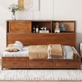 thumbnail image 2 of Full Size Wood Daybed with Charging Station, Multi-Functional Sofa Bed Frame with 3 Storage Drawers and Built-in Bookshelf, Space-Saving for Living Room, Walnut, 2 of 8