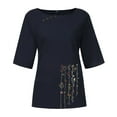 thumbnail image 3 of DondPO Tshirts for Women,Graphic Tee Size Sleeve Women Pullover Short Loose Shirt Flower Tops Plus Print Blouse Short Sleeve Shirts,Summer Tops for Women 2024,Deal Of The Day Clearance Dark blue XL, 3 of 5