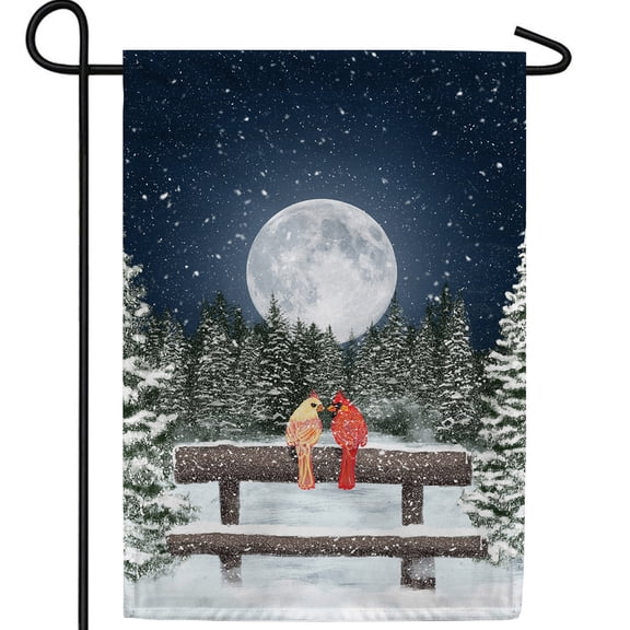 America Forever Winter Cardinal Garden Flag Double Sided Vertical Decorative 12.5 x 18 inches for Outdoor, Yard, Porch Happy Holiday Welcome Winter Snowfall Celebration Full Moon Garden Flag