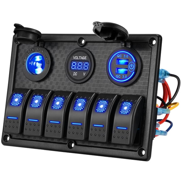Kohree 6 Gang Marine Boat Rocker Switch Panel Waterproof USB Switch, 12 Volt RV Led Switch Panel for Marine Boat Car Truck