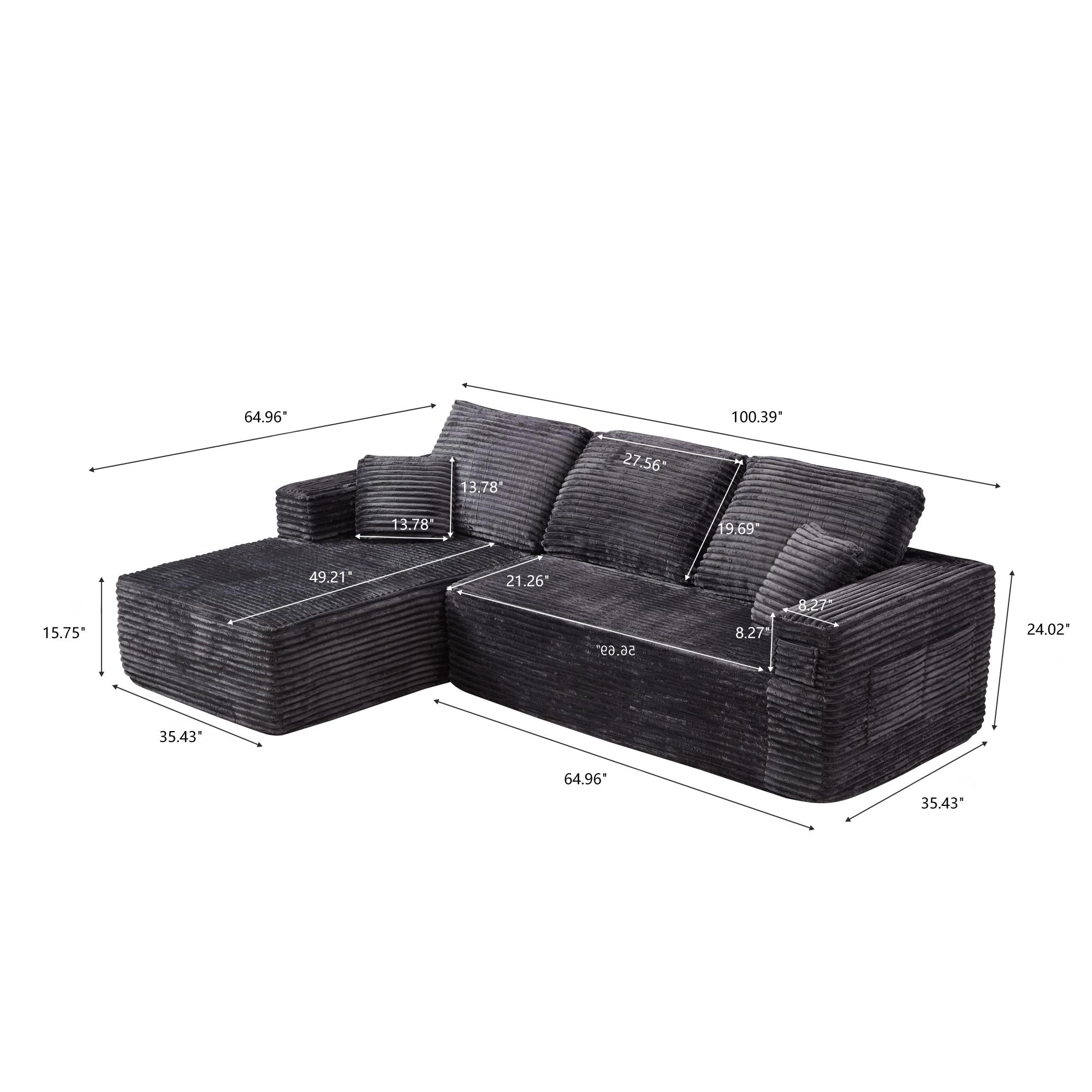 HOQBN 100.39" Cloud Sectional Couch with L-Shape Chaise,Modern Modular Sofa with Deep Seat,No Assembly Required,Compressed Packaging for Living Room Grey