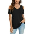 thumbnail image 4 of Womens Summer Casual T Shirt Cute Cold Shoulder Short Sleeve V Neck Tops Turtle Necks for Womens Long Sleeve Pack Women Fit T Shirts Swim Shorts Women Long Sleeved Shirt Plain Short Sleeve Shirts for, 4 of 6