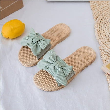Summer Slippers Wear Flat Bottomed Beach Shoes Non Slip Bowknot Versatile Sandals (Color : B  Size : 36-37 Code)