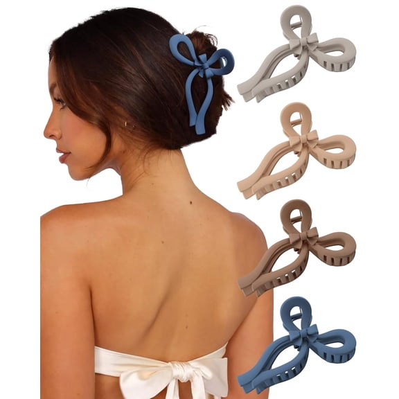 4 Pcs Bow Hair Clips Bow Claw Clip for Women Nonslip Large Hair Claw Clips for Thin and Thick Hair Strong Hold Hair Bows