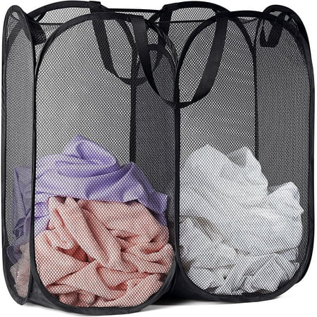 Mesh Popup Laundry Hamper - Two Compartments, Collapsible for Storage ...