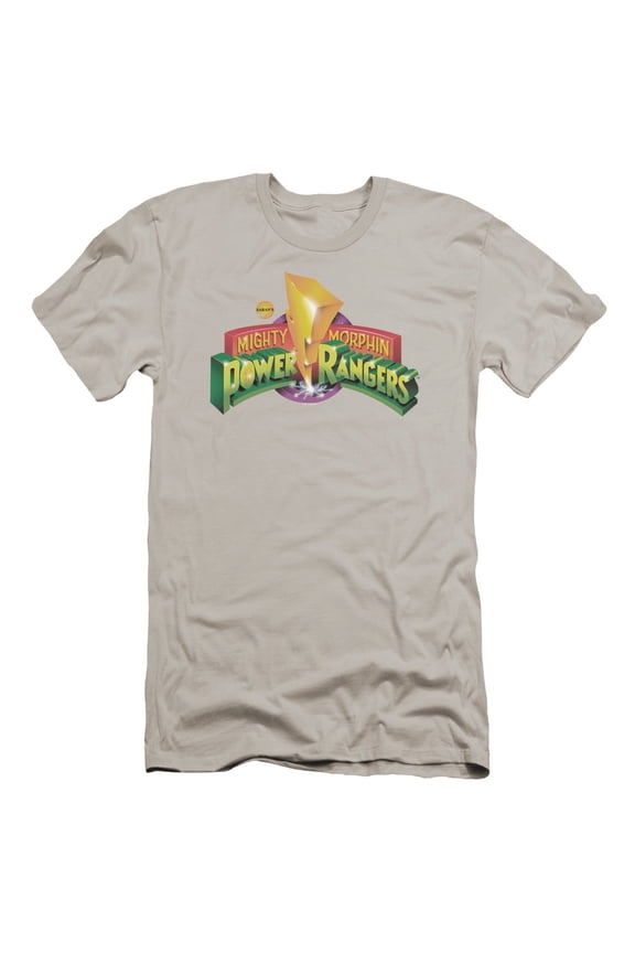 Power Rangers Mmpr Logo Premium Adult Slim Fit 30/1 T-Shirt Silver