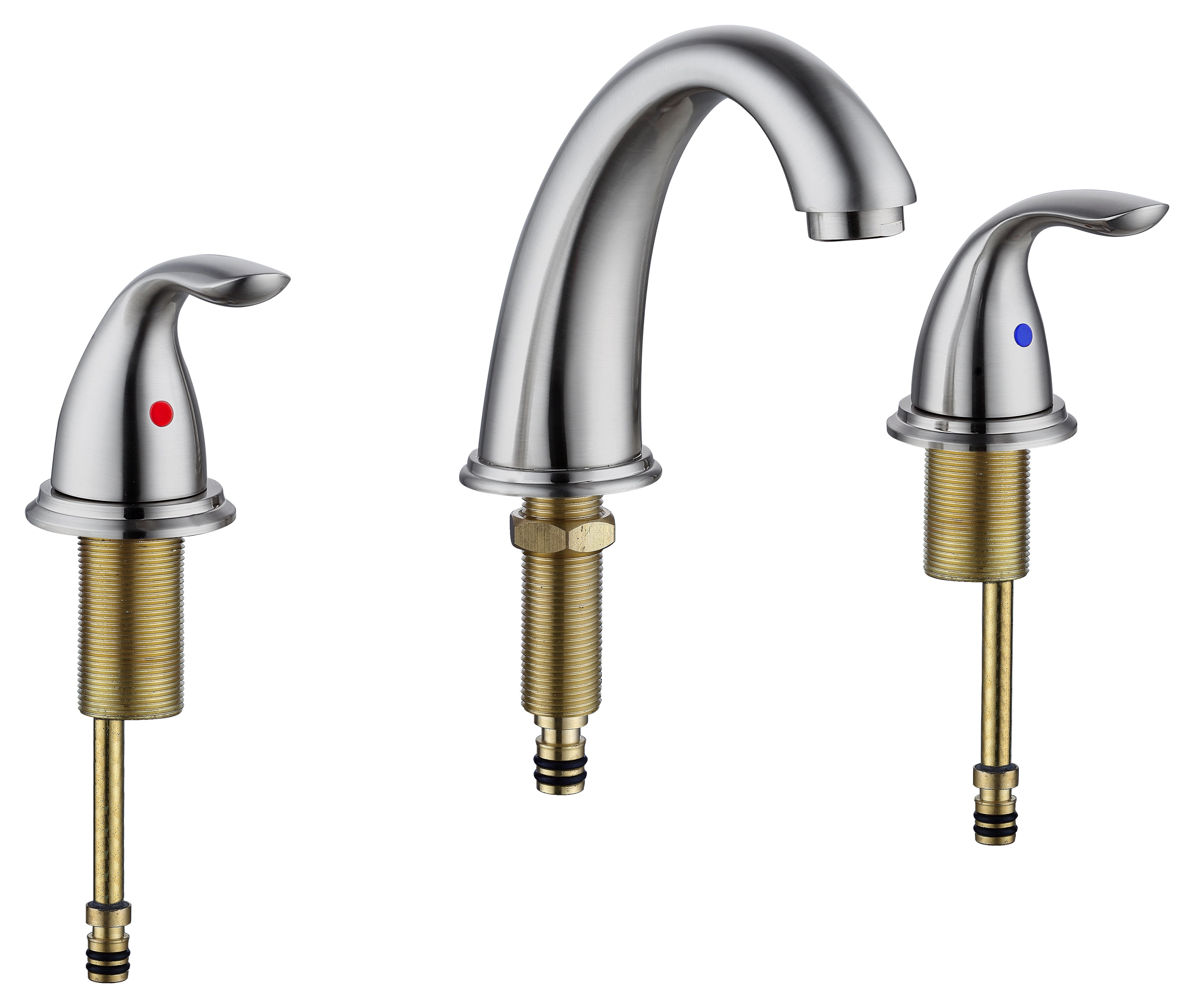 Brushed Nickel Widespread Bathroom Faucet, Waterfall Bathroom Faucets for Sink 3 Hole, 2-Handles Modern Vanity Faucet with Pop Up Drain Assembly