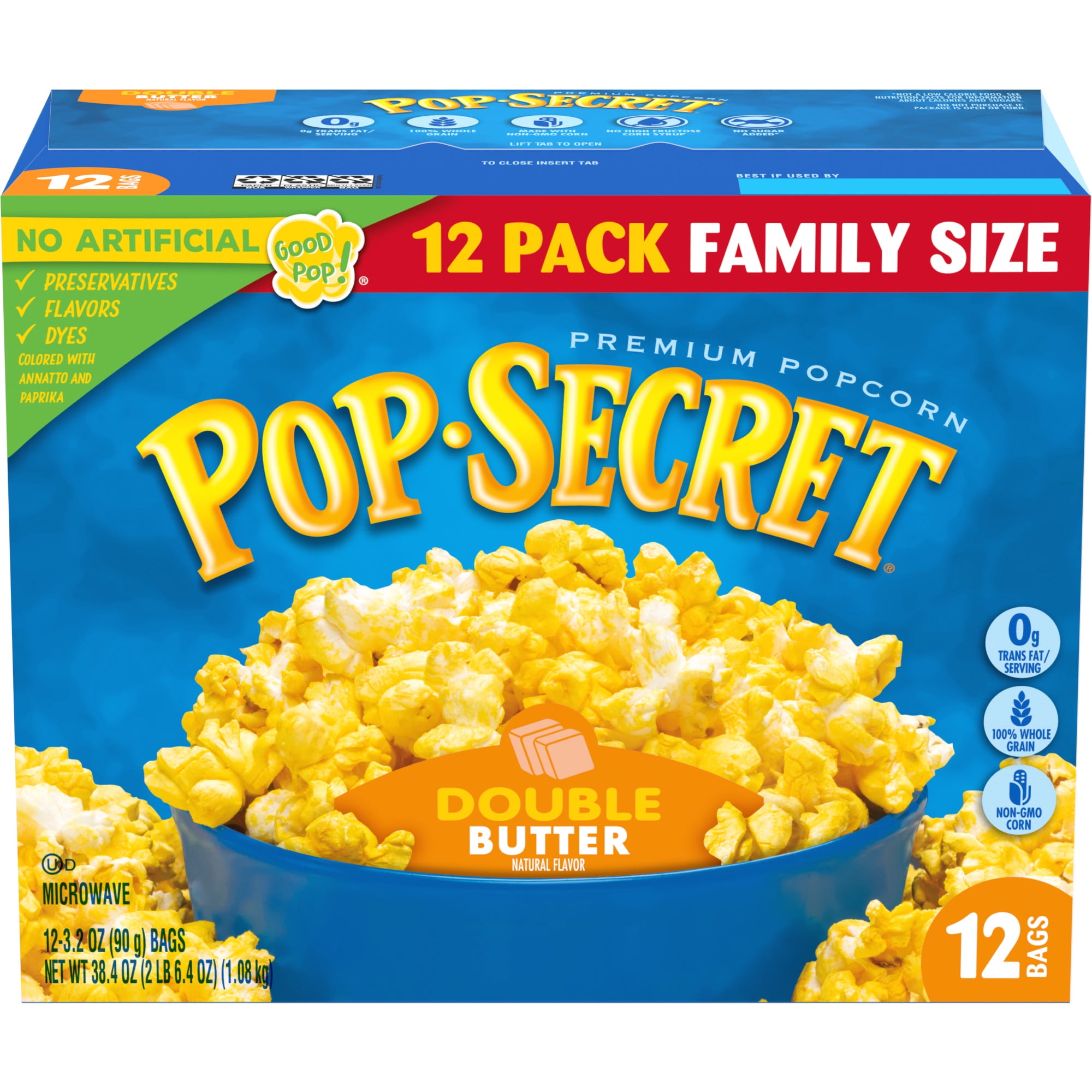 Pop Secret Popcorn, Double Butter Microwave Popcorn, 3.2 oz Sharing Bags, 12 Ct