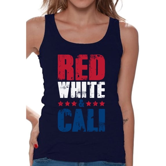 Awkward Styles Red White & Cali Tank Top for Women California Tank 4th of July Tanks for Women USA Flag Sleeveless Shirt Gifts from California American Flag Tank Top 4th of July Party USA Women's Tank