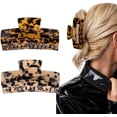 thumbnail image 1 of Pinzas para el pelo, pasadores de plátano grandes de 4 pulgadas para el pelo de tortuga, pinzas de mandíbula francesas acrílicas para mujeres y niñas, accesorios para el cabello con estampado de leopardo para cabello grueso, 2 colores disponibles (2 paquetes) Vhermosa CZJP-HY64, 1 of 7