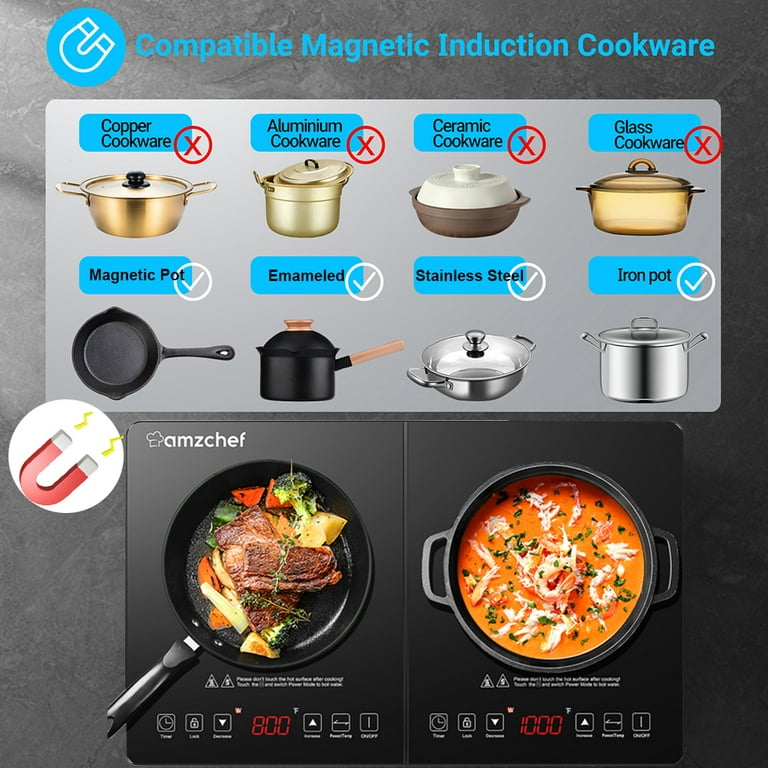 AMZCHEF 3300W Double Built-In Electric Induction Cooktop Stovetop Sensor Touch with 2 Burners 10 Power Levels Child Lock & Timer for 4.72-10.23 inch