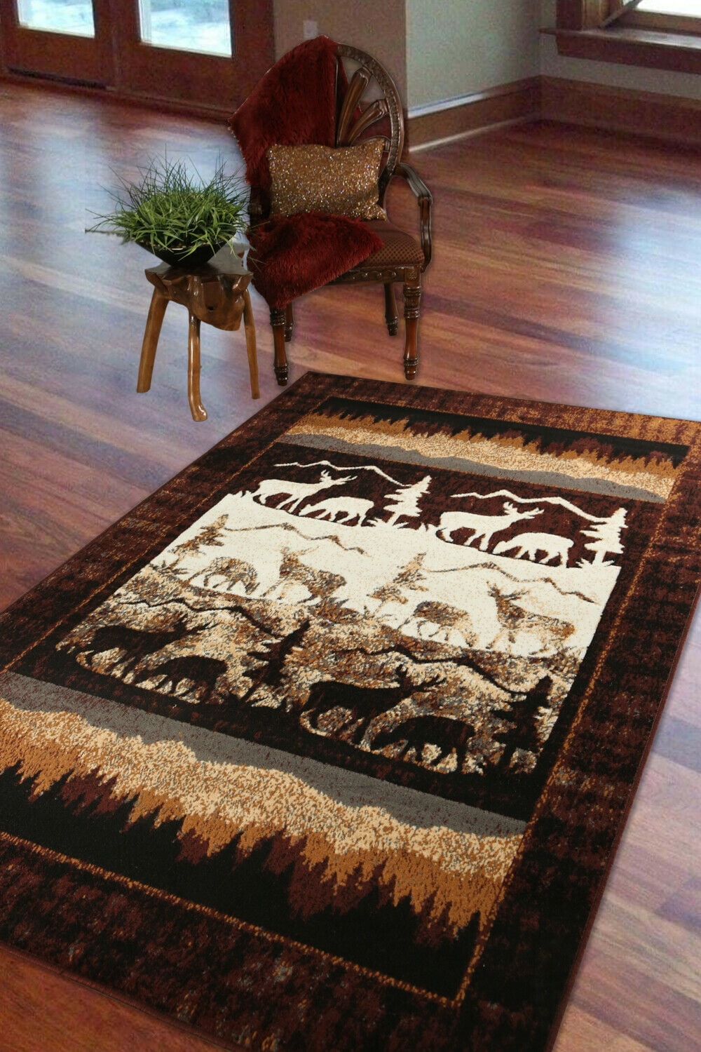 Furnish My Place Pine & Moose Lodge Rug 7ft. 8in. x 11ft., Multicolor