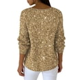 thumbnail image 3 of Laqbezok Women's Sparkly V Neck Long Sleeve Top, Shimmering Glitter Casual Faux Knit Sweater, Party Night Out Glow Pullover Fashion Outfit, 3 of 3