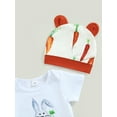 thumbnail image 4 of Baby Girls Boys Easter Outfit Sets, White Short Sleeve Bunny Print Romper Carrot Print Pants Hat, 4 of 8