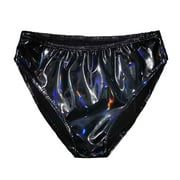 Women's Kinky Open Crotch Knickers In Shiny Pvc Black Panties  Chain(1pcs-black