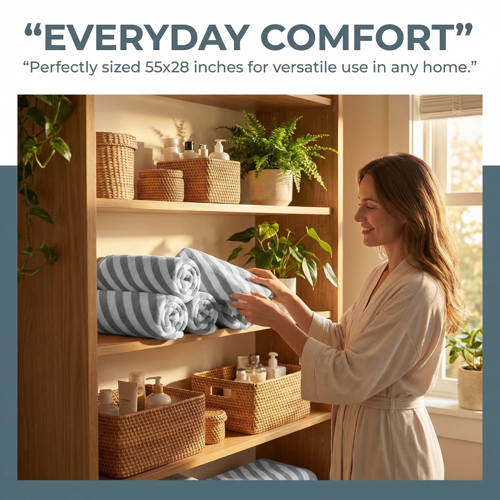 Unique Bargains Striped Absorbent Quick Dry Cotton Bath Towe 2 Pack Grey 55"x28"