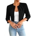 thumbnail image 5 of Scyoekwg Women 3/4 Sleeve Pleated Collarless Cropped Jacket Open Front Short Dressy Shrug Coat Casual Layering Jacket for Wedding Party Daily (Black,S), 5 of 6