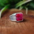 thumbnail image 3 of Pink Ruby Ring, 925 Sterling Silver Ring, Men's Signet Ring, Minimalist Ring, Boho Jewelry, Statement Ring, Rectangular Gemstone Silver Ring, 3 of 6