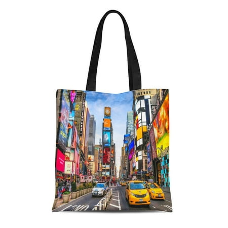 SIDONKU Canvas Tote Bag New York City Dec 01 Times Is Busy Tourist Durable Reusable Shopping Shoulder Grocery