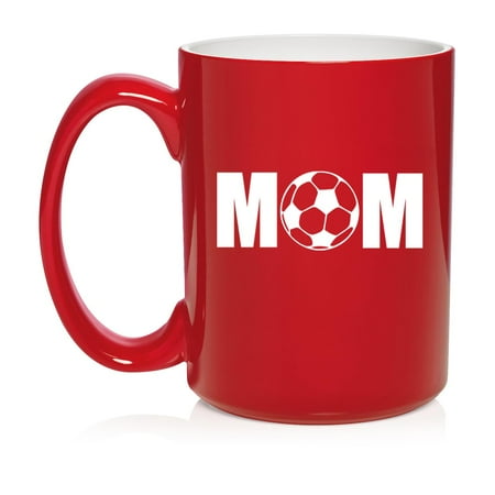 

MOM Soccer Ceramic Coffee Mug Tea Cup Gift for Her (15oz Red)