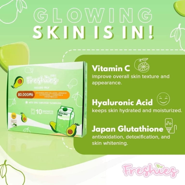 juju glutathione Freshies Avocado Milk Collagen Drink by Juju Glow, 10 Sachets