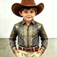 thumbnail image 2 of KHONTS Boys Western Cowboys Long Sleeve Shirts for Kids Button down Printed Casual Collared Retro Shirts,Size 4-13 Years Grey 170, 2 of 3
