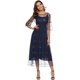 thumbnail image 1 of Vestido Largo de cóctel de Tul, Mangas Acampanadas, Cuello Bote, con Lentejuelas, para Mujer Azul oscuro M Azul oscuro M Xishao ropa, 1 of 2