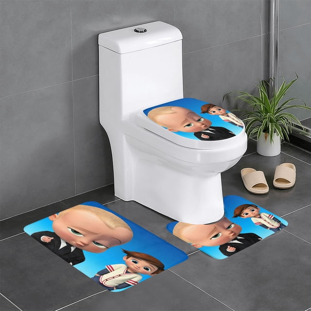 Jefe Bebé Niño Blanco Juego de 3 alfombras de baño de coral fleece: tapete de baño + alfombra de inodoro en forma de U + funda de tapa de inodoro en forma de O