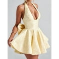 thumbnail image 5 of Women Deep V Sleeveless Halter Neck Bow-Knot Evening Cocktail Long Dress Yellow S, 5 of 7