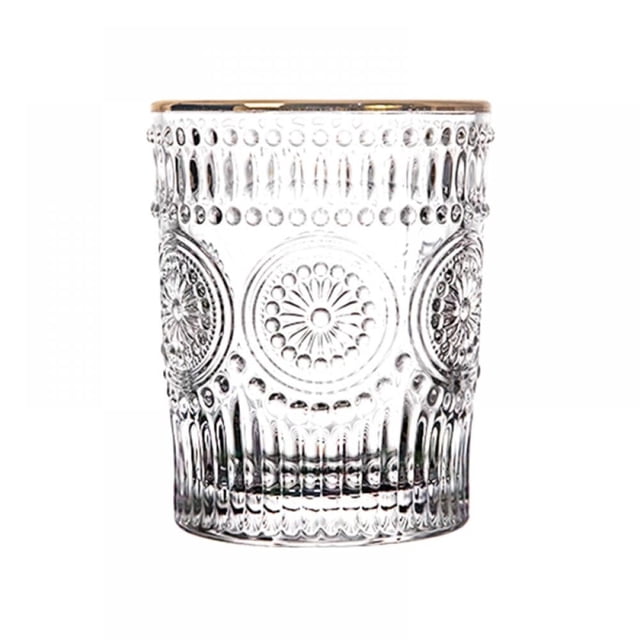 HLONK Romantic Embossed Water Glass Premium Glass Set For Refreshments Soda & Beverages Perfect For Dinner Parties Bars & Restaurants