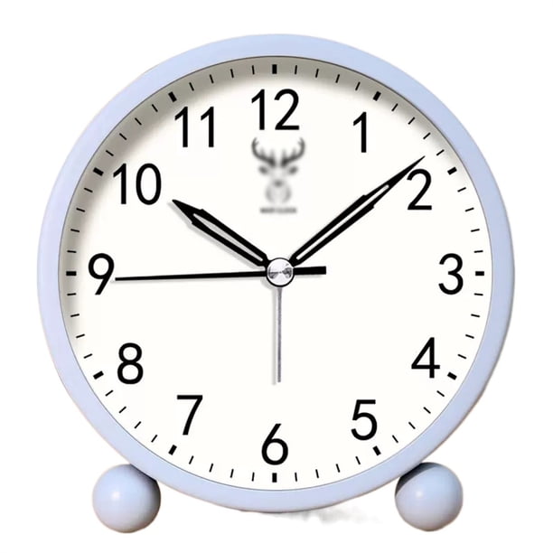 Reloj despertador pequeño de 4 pulgadas, silencioso, con luz nocturna.