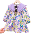 thumbnail image 3 of LYMAYTER Kids Baby Girls Smocked Floral Dress Toddler Long Sleeve Ruffle Neck Spring Holiday Wear 2-7Y, 3 of 5