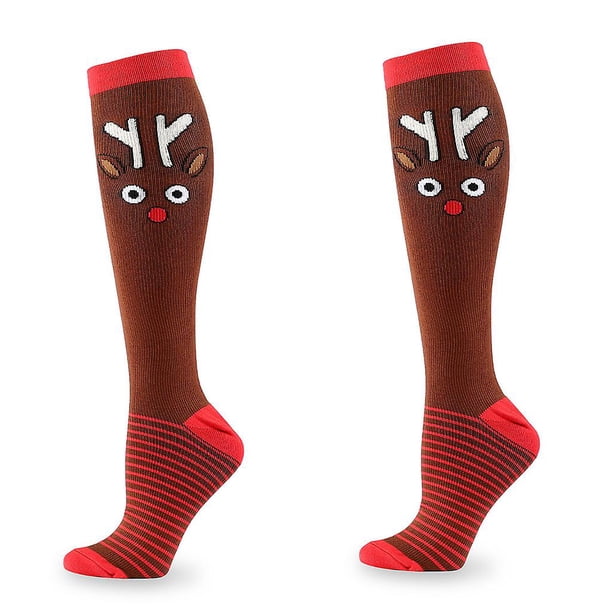 Calcetines De Compresión Navideños Con Muñeco De Nieve - Hasta La Rodilla, Alivian Fatiga, Tallas S/M Y L/XL
